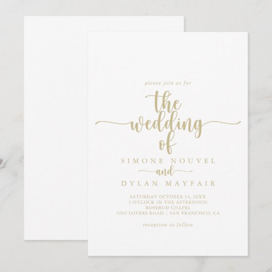 De goudminimalistische kalligrafie van  kaart (Voorkant / Achterkant)