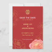 De goudpony Chinese bruiloft heeft de datum bewaar Save The Date (Voorkant)