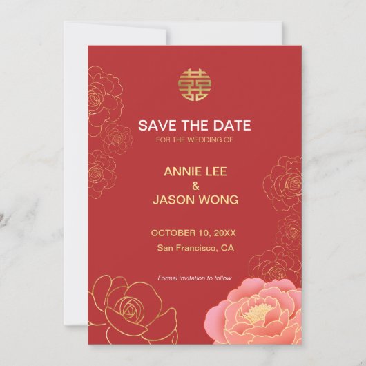 De goudpony Chinese bruiloft heeft de datum bewaar Save The Date (Voorkant)