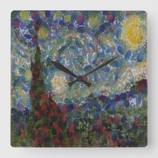 De Gourdy Night Starry Fine Art Spoof Vierkante Klok (Voorkant)