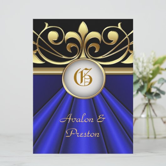 De graaf Blue Silk Gold Crown uitnodiging (Staand voorkant)