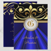 De graaf Blue Silk Gold Crown uitnodiging (Voorkant / Achterkant)