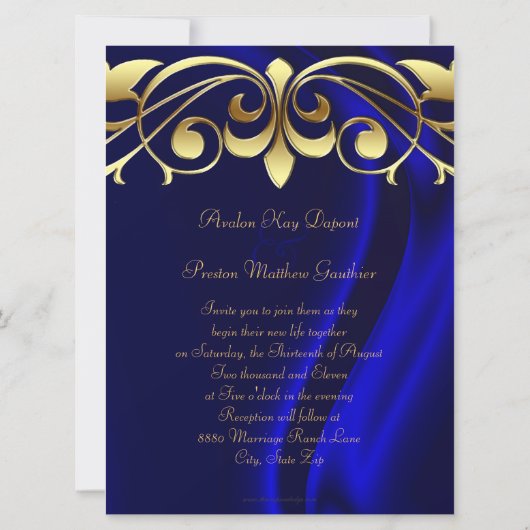 De graaf Blue Silk Gold Crown uitnodiging (Achterkant)
