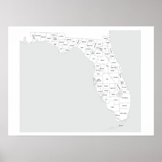 De graafschappen van Florida met contouren en name Poster (Voorkant)