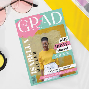 De Grad Fun Trendy Graduate Foto Tijdschrift Cover Aankondiging
