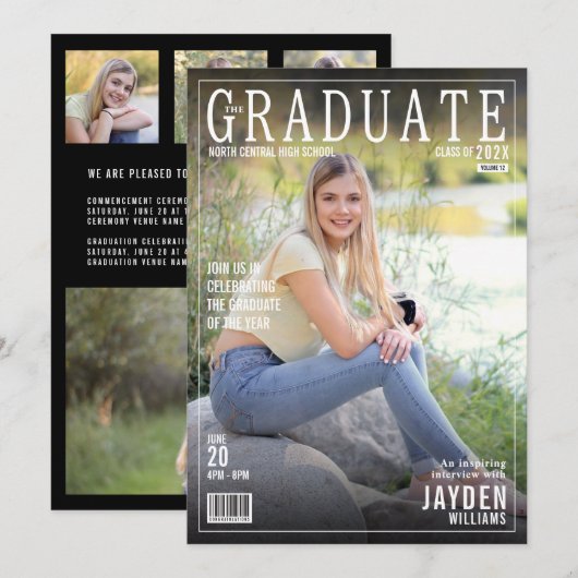 De Graduate Magazine Cover Trendy Chic Uitnodiging (Voorkant / Achterkant)