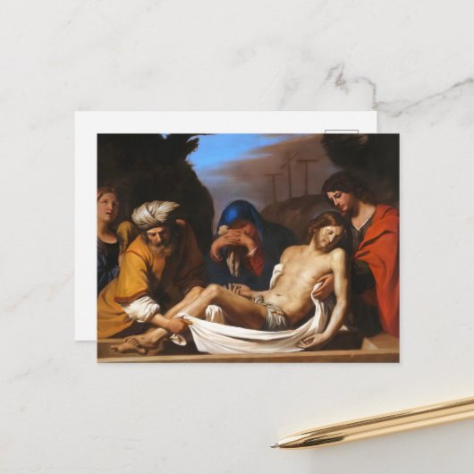 De graflegging door Guercino Religieuze Kunst Briefkaart (Voorkant / Achterkant in situ)