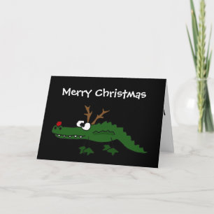 De grappige Alligator van Kerstmis als Rendier Feestdagen Kaart
