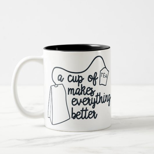 De grappige beker van Tea maakt alles beter Tweekleurige Koffiemok (Links)