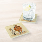 De grappige Cartoon Paardenvrouw werkt voor Hay Glazen Onderzetter (Schuin)