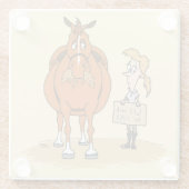 De grappige Cartoon Paardenvrouw werkt voor Hay Glazen Onderzetter (Achterkant)