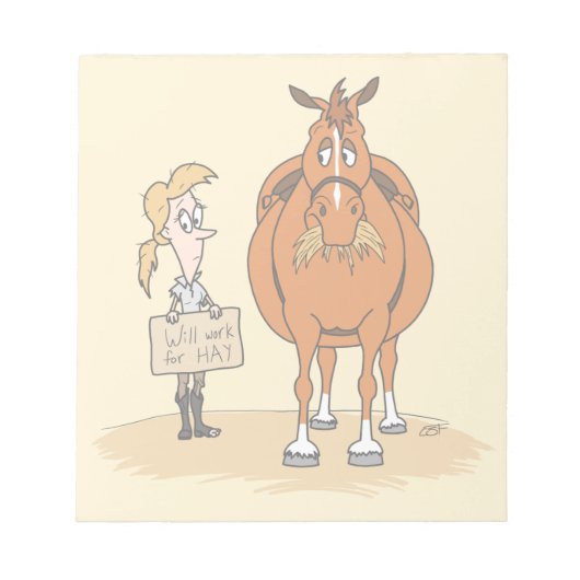 De grappige Cartoon Paardenvrouw werkt voor Hay Notitieblok (Voorkant)