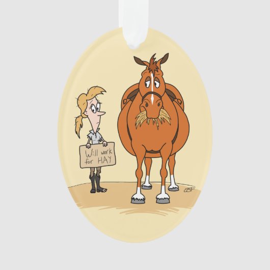 De grappige Cartoon Paardenvrouw werkt voor Hay Ornament (voorkant)