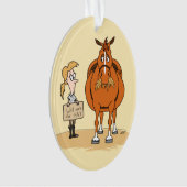 De grappige Cartoon Paardenvrouw werkt voor Hay Ornament (voorkant)