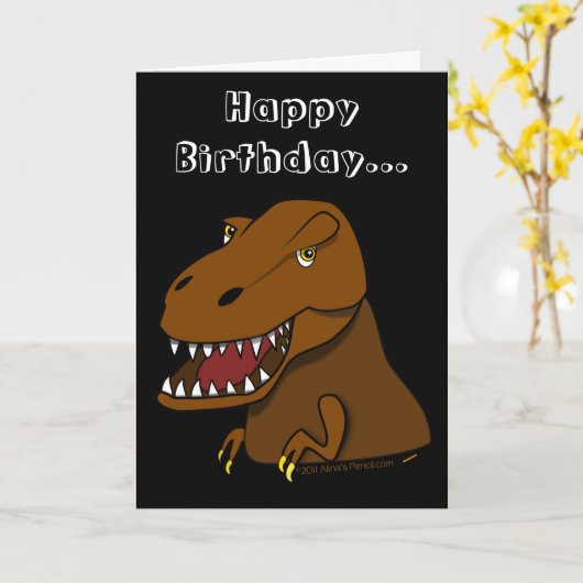 De grappige Cartoon Tyrranosaurus Rex van de Kaart (Gele Bloem)