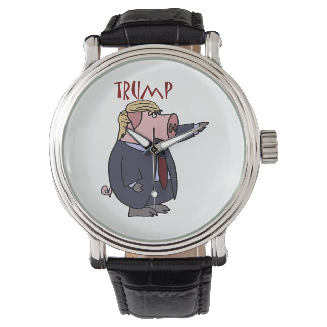 De grappige Donald Trump Pig Politieke Cartoon Horloge (Voorkant)