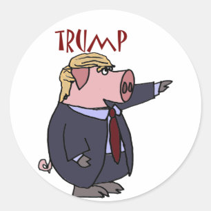 De grappige Donald Trump Pig Politieke Cartoon Ronde Sticker
