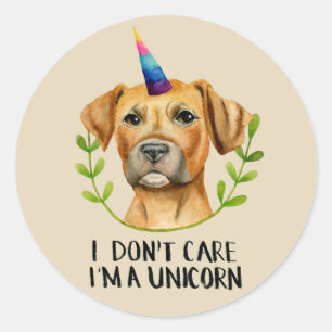 De grappige Eenhoorn van de Hond van de Stier van Ronde Sticker
