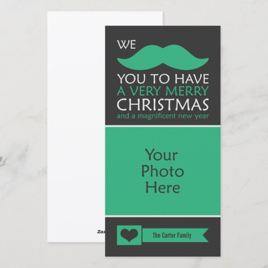 De grappige Groene Foto van Kerstmis van de Snor Feestdagenkaart (Voorkant / Achterkant)