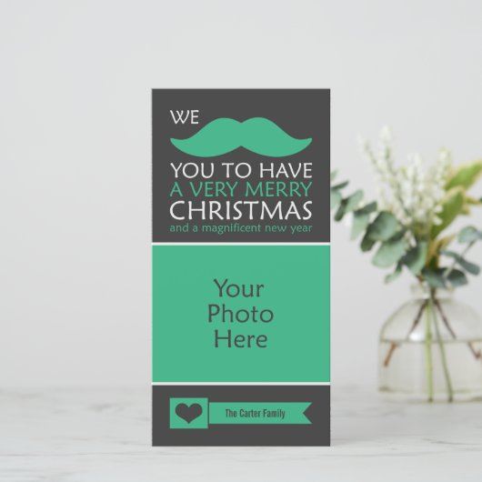 De grappige Groene Foto van Kerstmis van de Snor Feestdagenkaart (Staand voorkant)