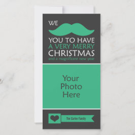 De grappige Groene Foto van Kerstmis van de Snor Feestdagenkaart