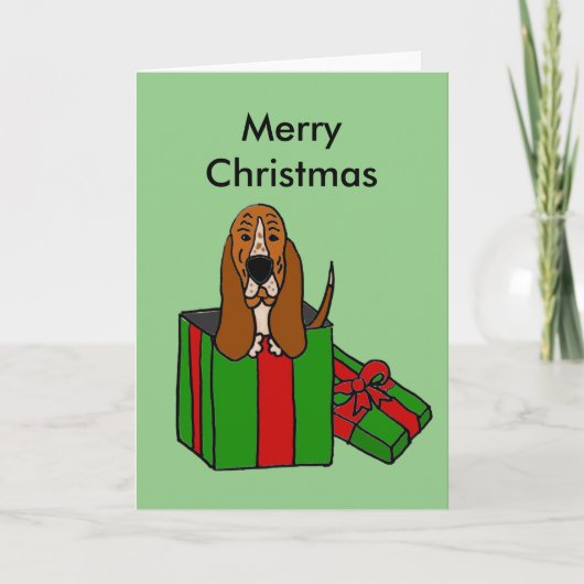 De grappige Hond van Basset Hound in het Pakket Feestdagen Kaart (Voorkant)