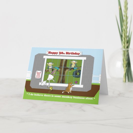 de grappige kaart aap bedrijfs dertigste van de (Voorkant)