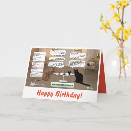 De grappige kaart van de kattenverjaardag (Gele Bloem)