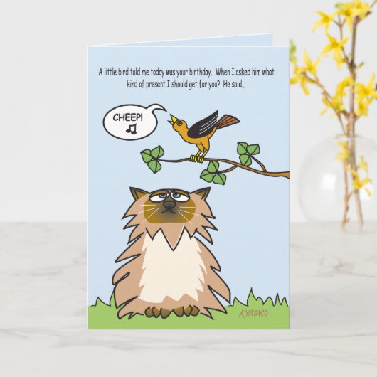 De grappige Kaart van de Verjaardag van de Kat (Gele Bloem)