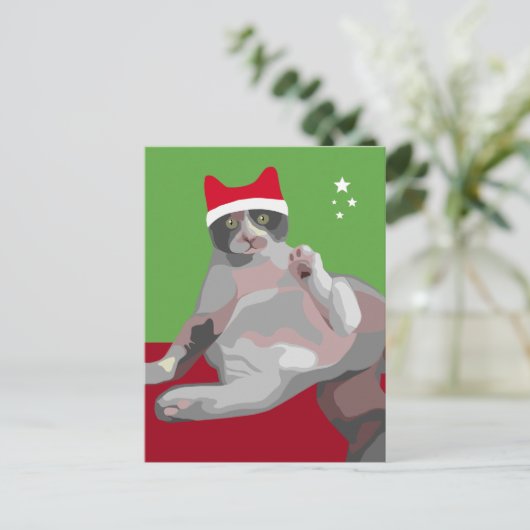 De grappige Kat van het Calico van Kerstmis in het Feestdagenkaart (Staand voorkant)