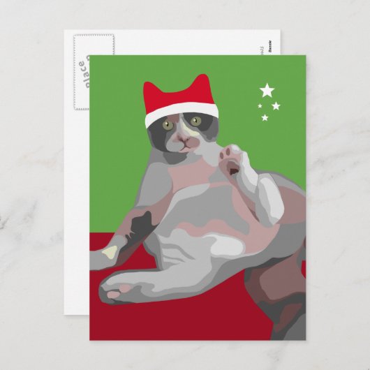 De grappige Kat van het Calico van Kerstmis in het Feestdagenkaart (Voorkant / Achterkant)