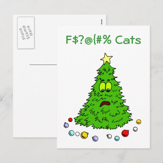 De grappige Katten van de Grappen van de Kerstboom Feestdagenkaart (Voorkant / Achterkant)