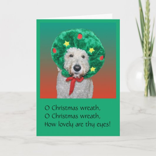 De grappige Kerstkaart van Goldendoodle Feestdagen Kaart (Voorkant)