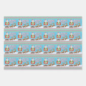 De grappige kerstkerstkerstman die door de sneeuw  inpakpapier vel (Voorkant)