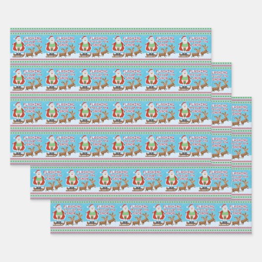 De grappige kerstkerstkerstman die door de sneeuw  inpakpapier vel (Set)