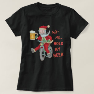 De grappige kerstkerstkerstman houdt mijn bier vol t-shirt