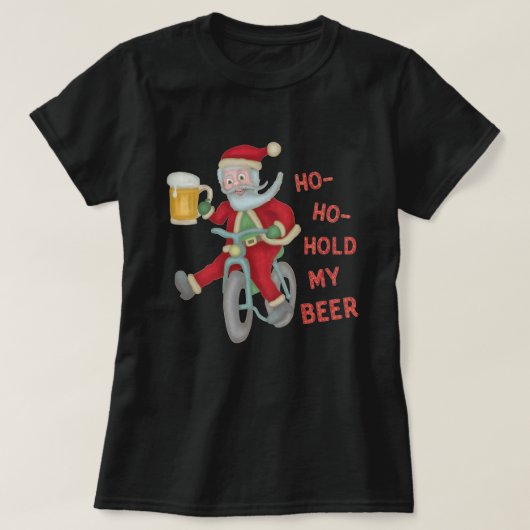 De grappige kerstkerstkerstman houdt mijn bier vol t-shirt (Design voorkant)