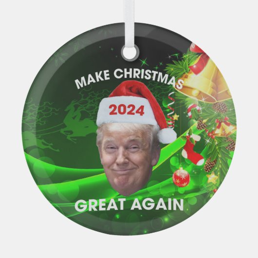De grappige kerstman 2024 maakt kerst weer geweldi glas ornament (Voorkant)