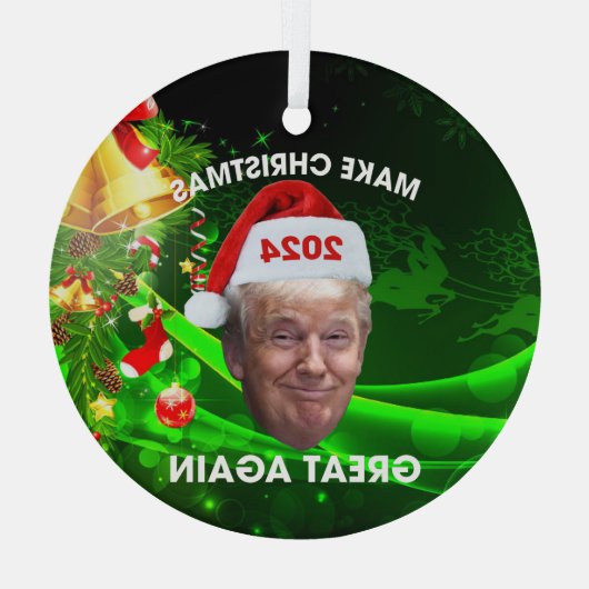 De grappige kerstman 2024 maakt kerst weer geweldi glas ornament (Achterkant)