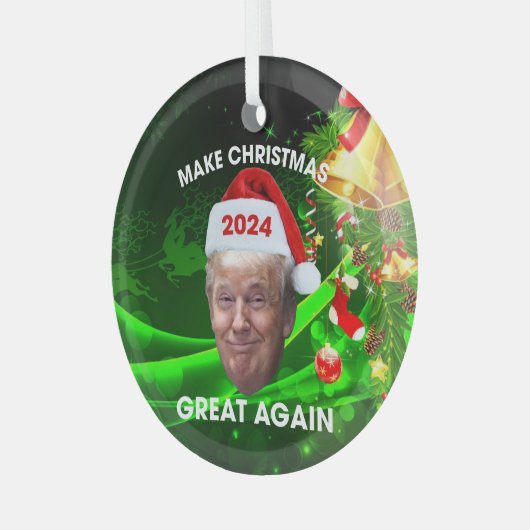 De grappige kerstman 2024 maakt kerst weer geweldi glas ornament (Voorkant links)