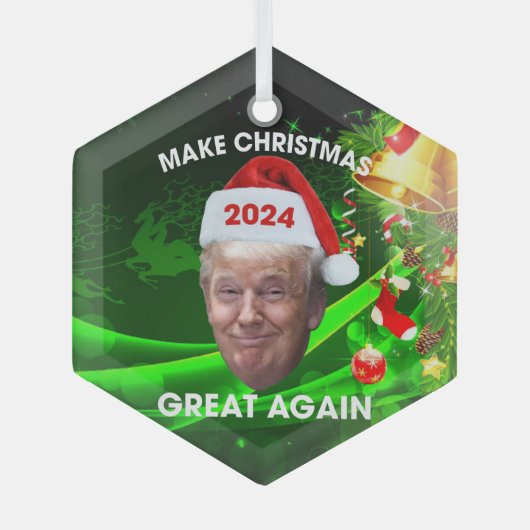 De grappige kerstman 2024 maakt kerst weer geweldi glas ornament (Voorkant)