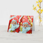 De grappige kerstman kijkt naar jullie kerst kaart (Gele Bloem)