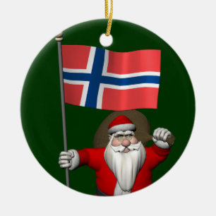 De grappige Kerstman met Vlag van Noorwegen Keramisch Ornament