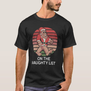 De grappige kerstvoetkerstman op de Naughty List T-shirt