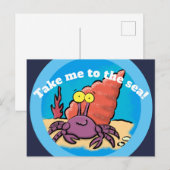 De grappige leuke paarse krab van de briefkaart (Voorkant / Achterkant)