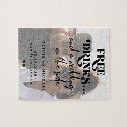 De grappige moderne fotobruiloft redt de datum legpuzzel (Horizontaal)