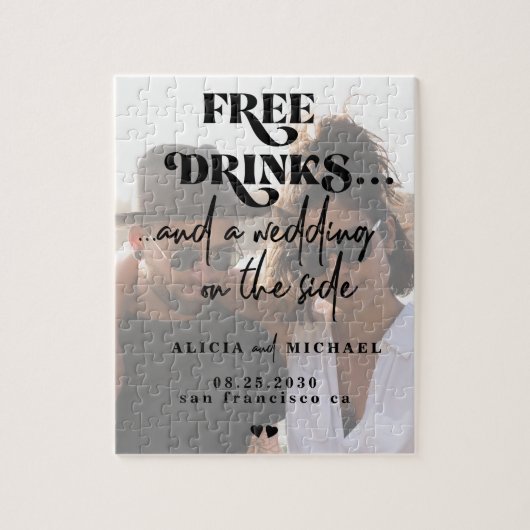 De grappige moderne fotobruiloft redt de datum legpuzzel (Verticaal)