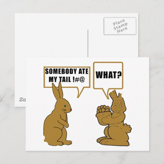 De grappige Paashaas van de Chocolade Feestdagenkaart (Voorkant / Achterkant)