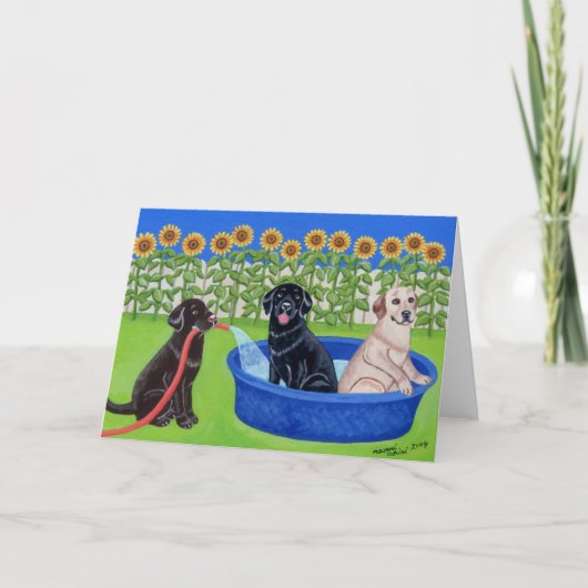 De grappige Partij Labradors van de Pool Kaart (Voorkant)
