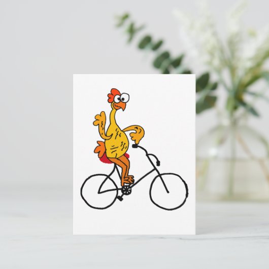 De grappige Rubber Berijdende Fiets van de Kip Briefkaart (Staand voorkant)